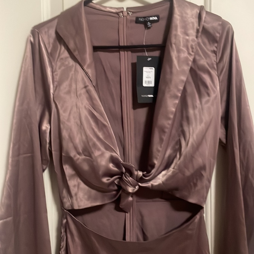 Fashion Nova Satin Tie-Front Dress Size M